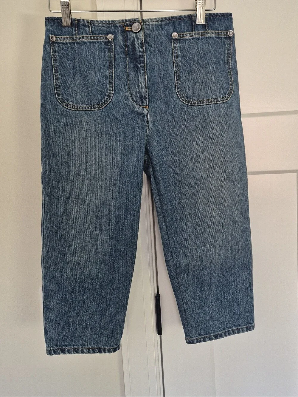 CHANEL Capri Pants Blue Denim Bermuda High Rise Size 40 = 8 NEW